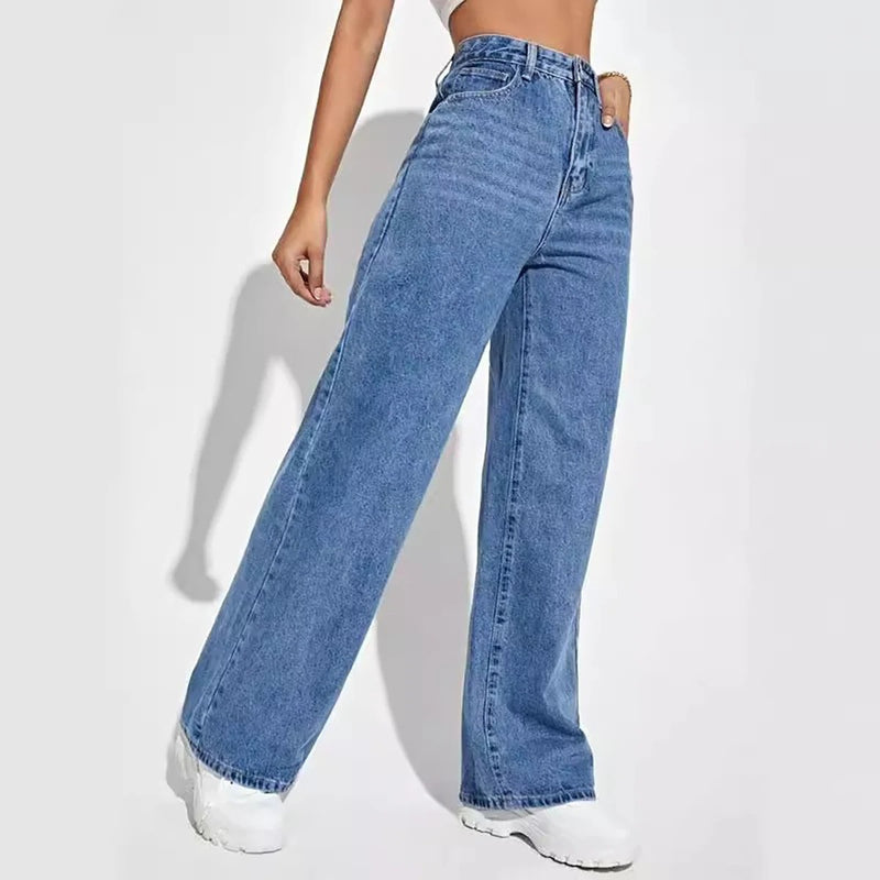 Jeans med vida ben i denim för kvinnor