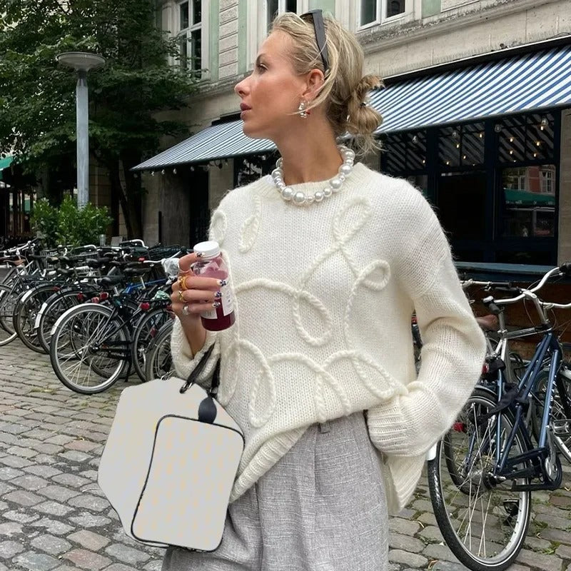 Löst stickad tröja för kvinnor