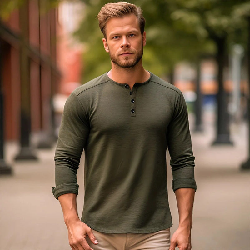 Långärmad T-shirt med Henleyhals för män