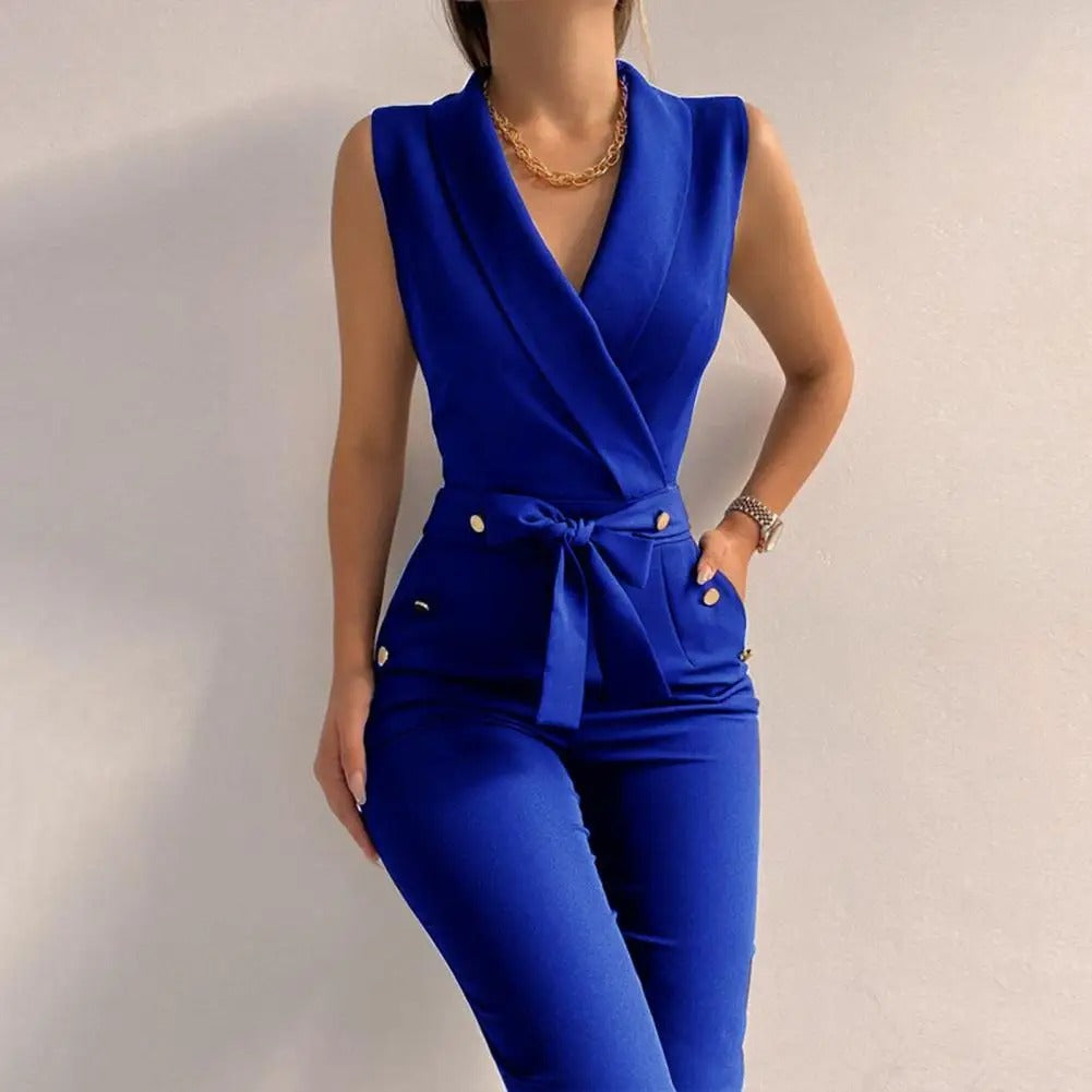 Casual V-ringad Jumpsuit för kvinnor