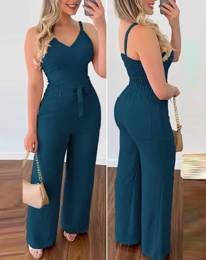 Spaghetti Strap V-Neck Backless Jumpsuit