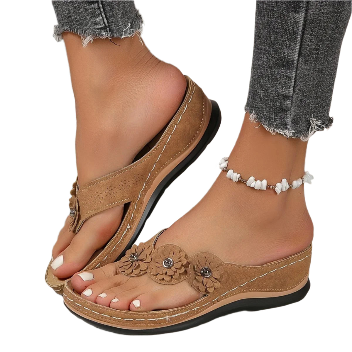 Blommiga slip-on-strandtofflor för kvinnor