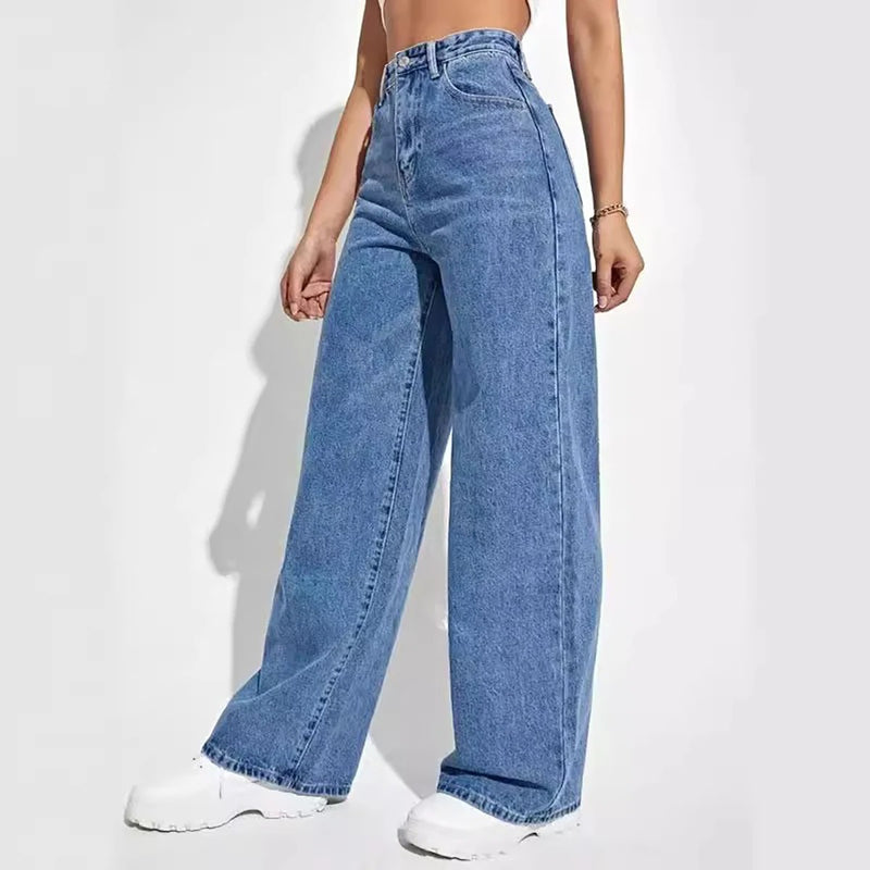 Jeans med vida ben i denim för kvinnor