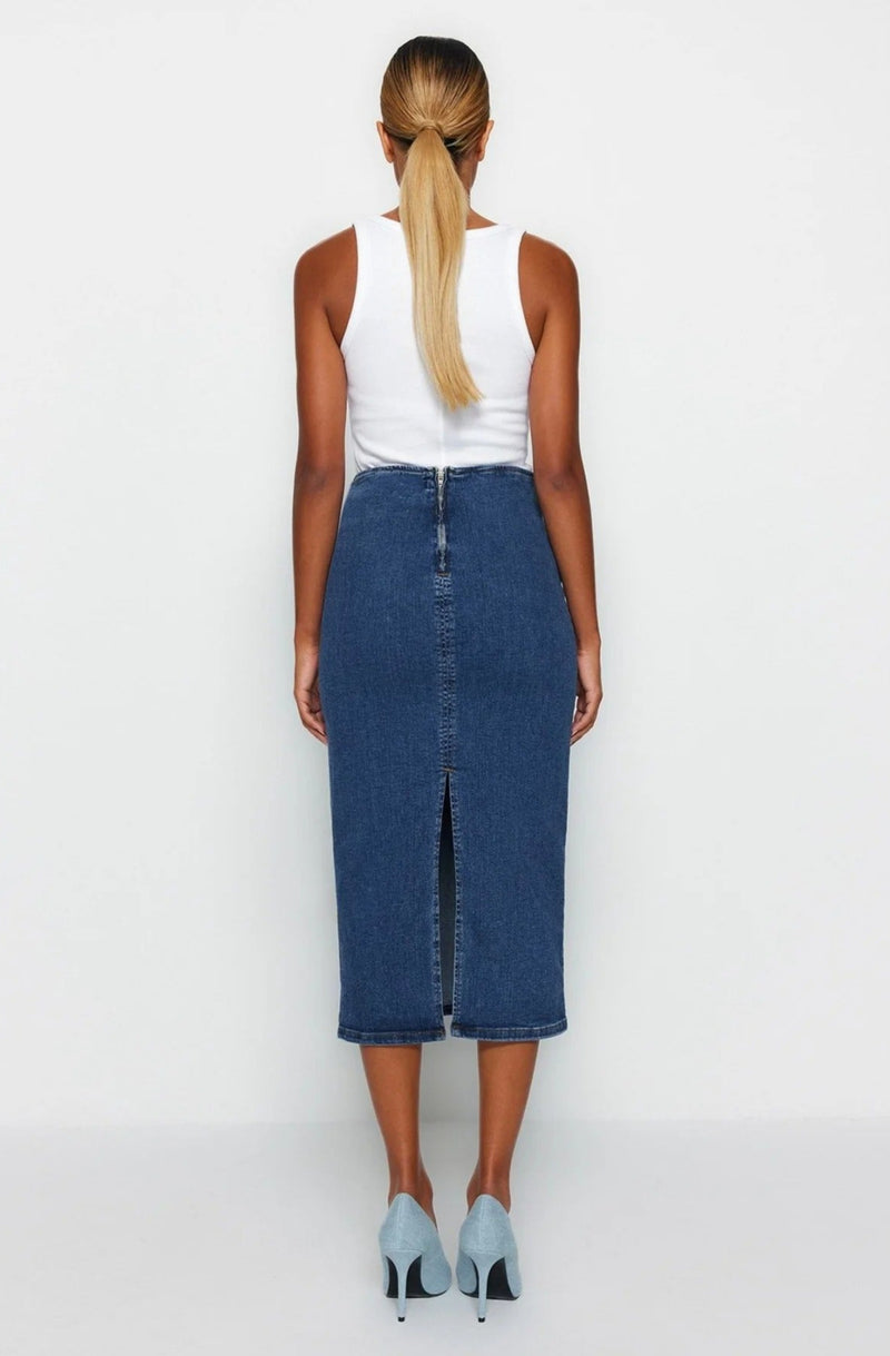 Midi Pencil Denim Kjol för kvinnor