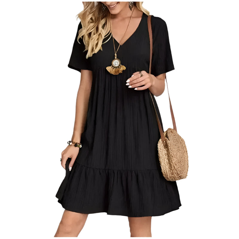 V-ringad Peplum Fit Flare Klänning för kvinnor