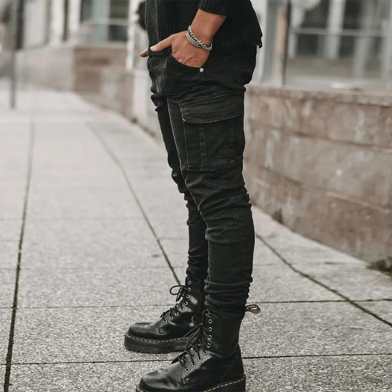 Elastiska jeans med flera fickor för män