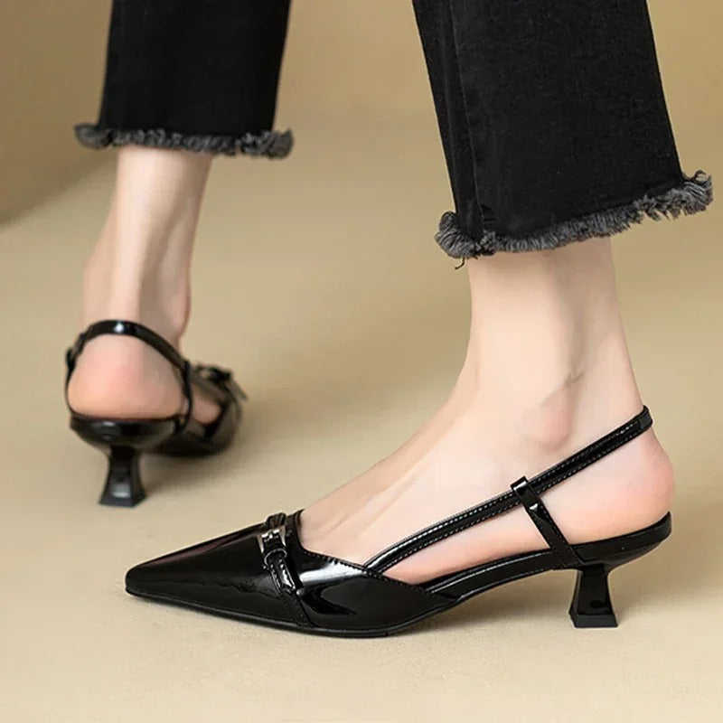 Glansiga Slingback Sandaler med mellanklack för kvinnor