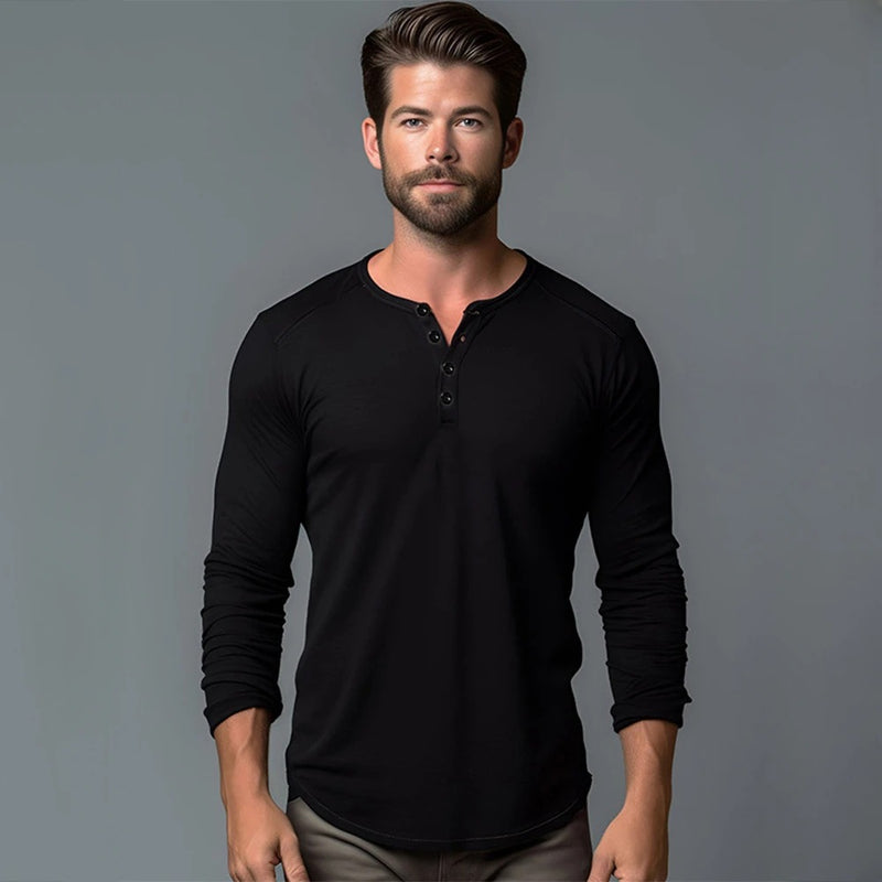 Långärmad T-shirt med Henleyhals för män