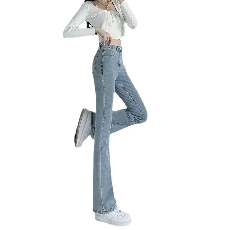 Slim Fit utsvängda byxor med hög midja för kvinnor