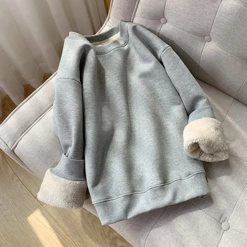 Fleecefodrad sweatshirt med rund hals för kvinnor