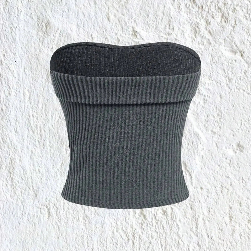 Ribbad axelbandslös Slim Fit Tube Top för kvinnor