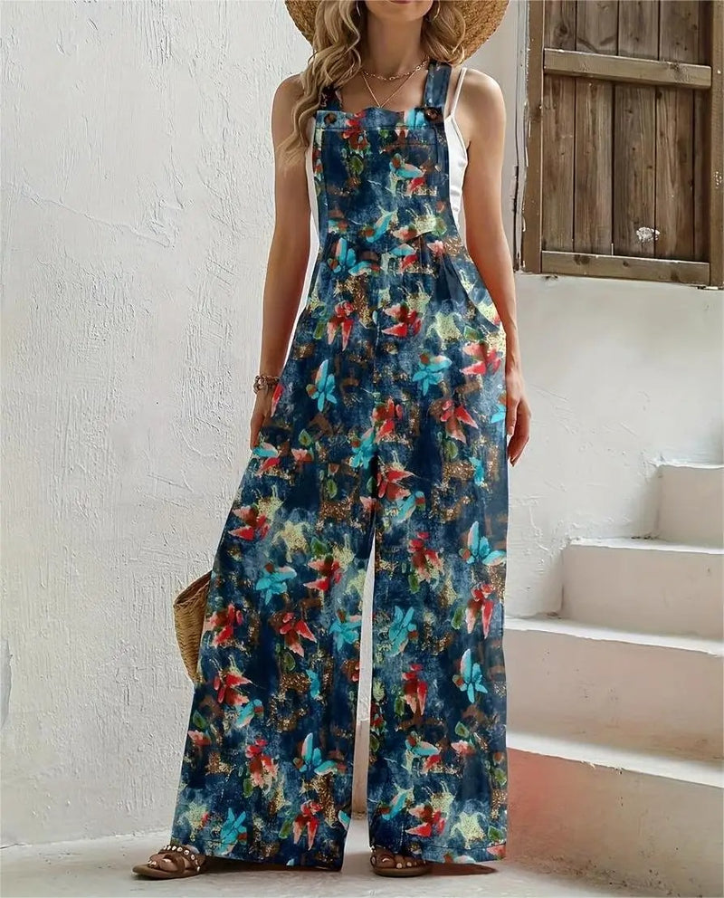 Bohemisk jumpsuit med vida ben för kvinnor