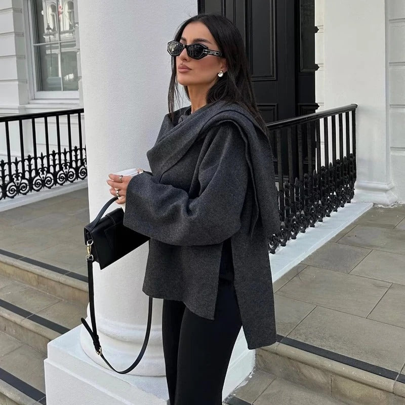 Asymmetrisk vadderad långärmad jacka för kvinnor