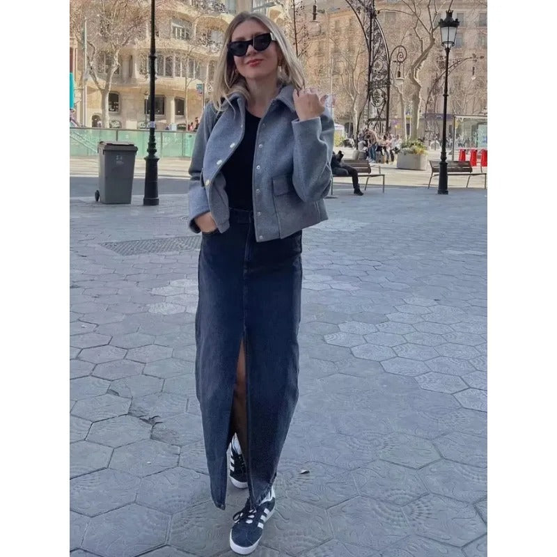 Croppad bomberjacka för kvinnor