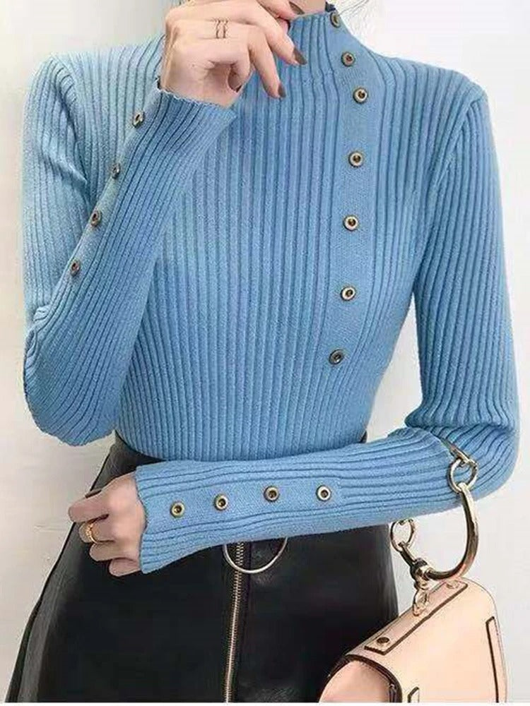 Sköldpaddshalsad pullover med hel ärm för kvinnor