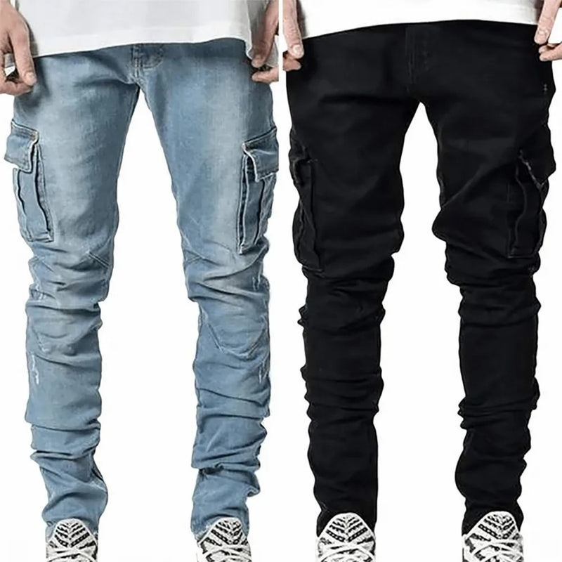 Elastiska jeans med flera fickor för män