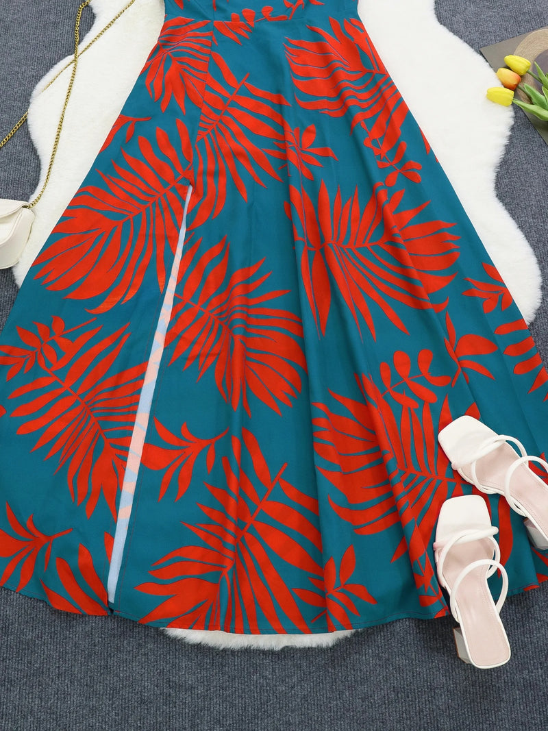 One Shoulder Tropical Print Maxiklänning