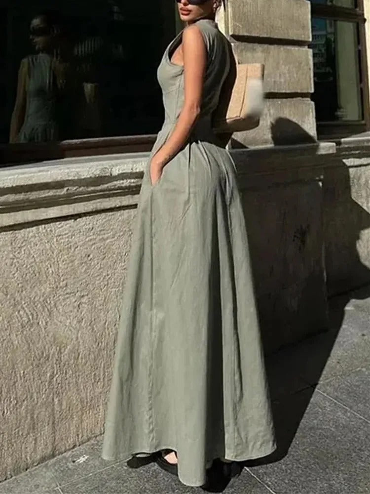 Ärmlös Bodycon Midiklänning för kvinnor med dragkedja