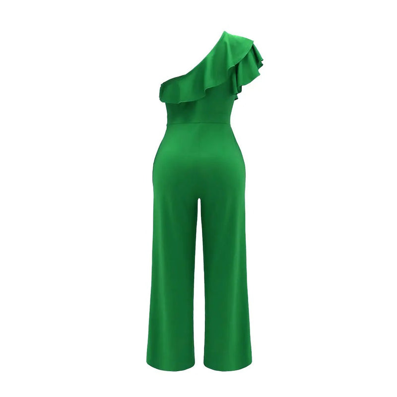 Jumpsuit med en axel med volanger för kvinnor