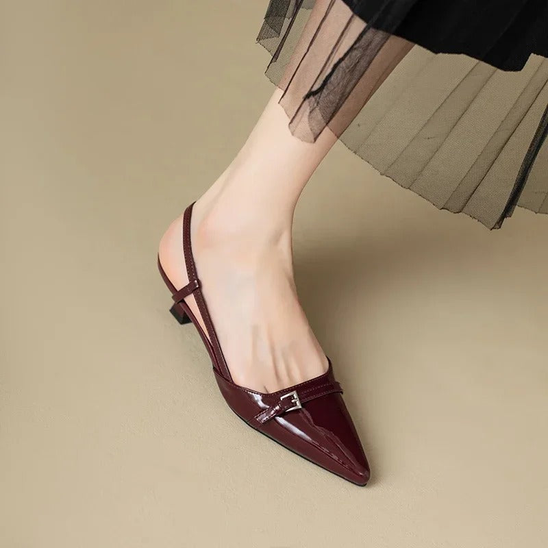 Glansiga Slingback Sandaler med mellanklack för kvinnor