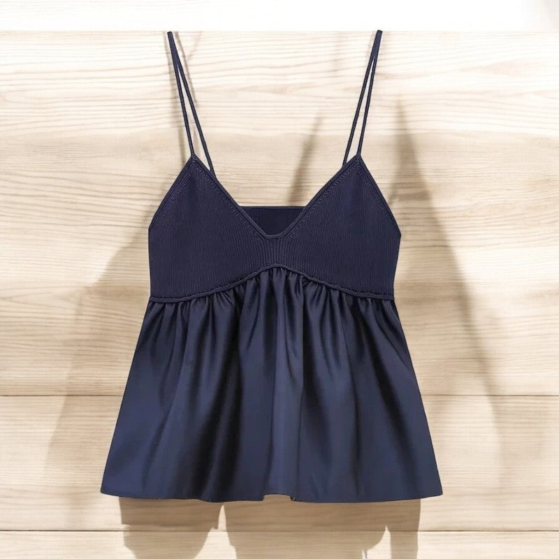 V-ringad plisserad smockblus för kvinnor