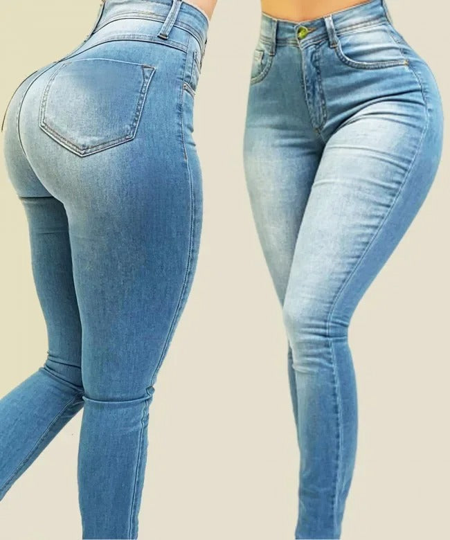 Formade jeans med hög midja för kvinnor