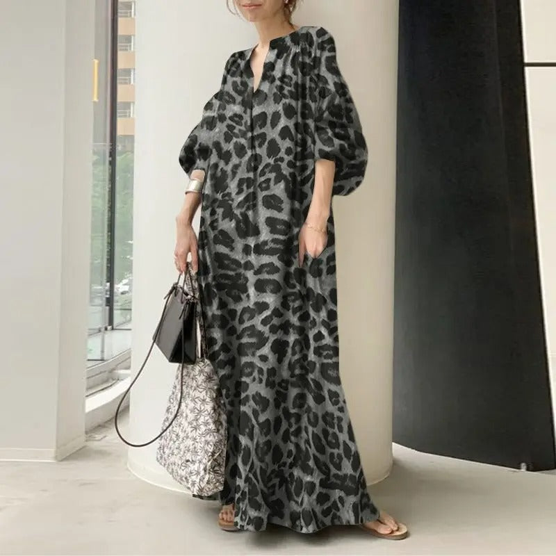 Maxiklänning med leopardmönster för kvinnor