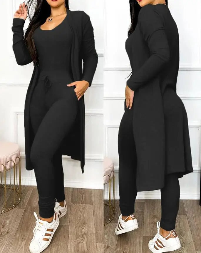 Dragsko Pocket Design Jumpsuit & Coat Set