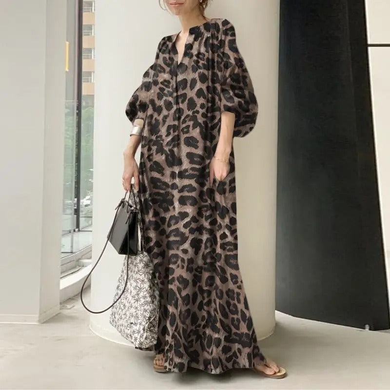Maxiklänning med leopardmönster för kvinnor