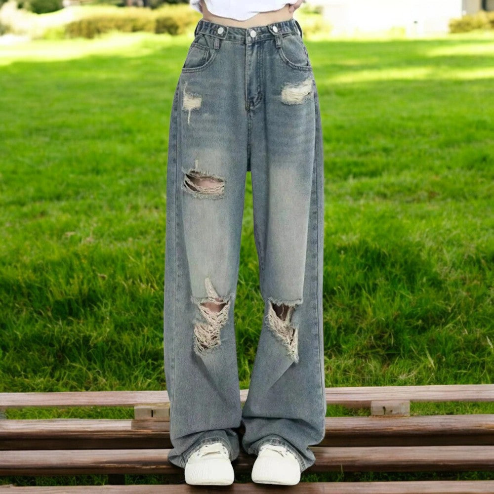 Rippade jeans med hög midja för dam