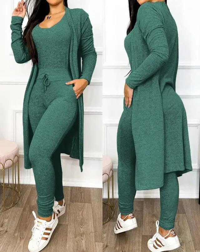 Dragsko Pocket Design Jumpsuit & Coat Set