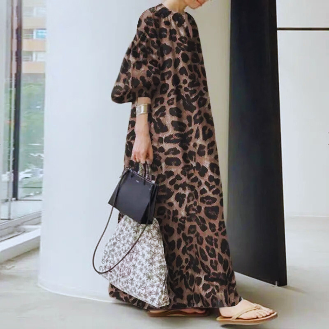 Maxiklänning med leopardmönster för kvinnor