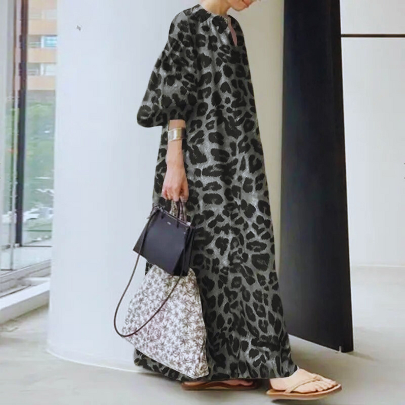 Maxiklänning med leopardmönster för kvinnor