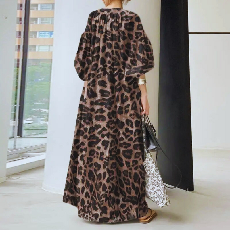 Maxiklänning med leopardmönster för kvinnor