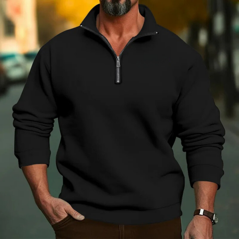 Sweatshirt med halv dragkedja och ståkrage för män