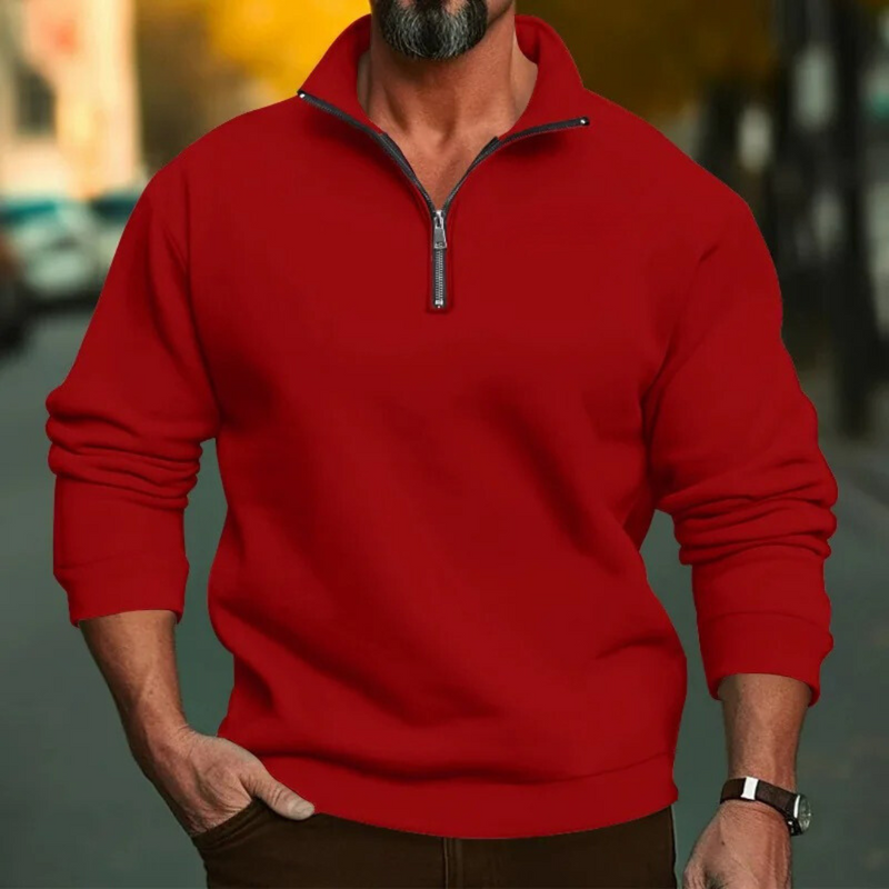 Sweatshirt med halv dragkedja och ståkrage för män