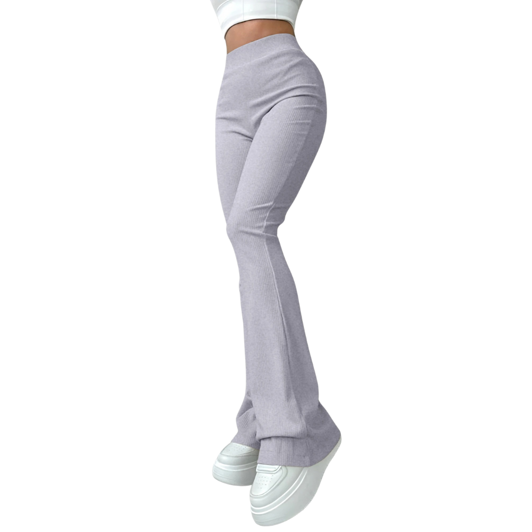 Ribbade byxor med hög midja för dam