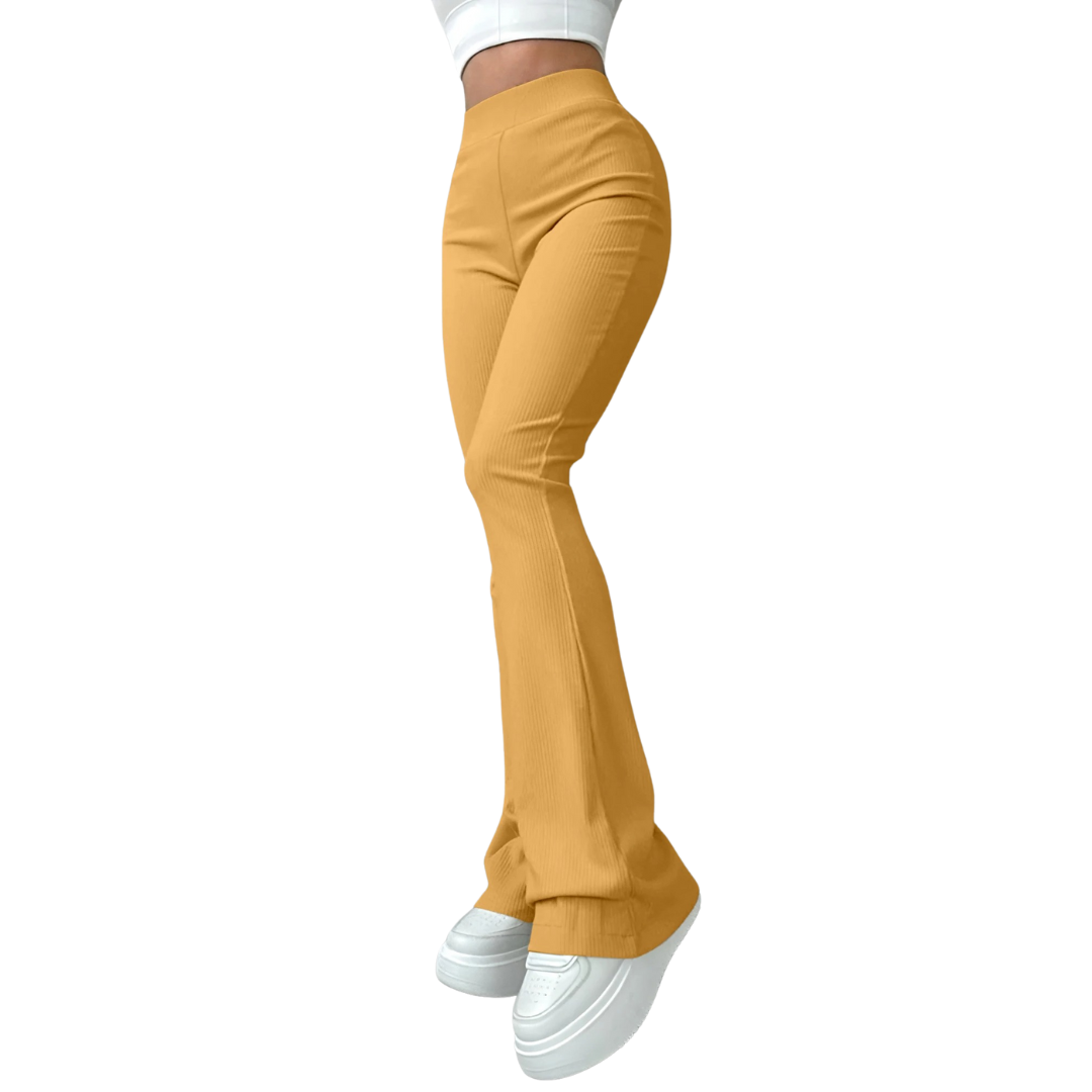 Ribbade byxor med hög midja för dam