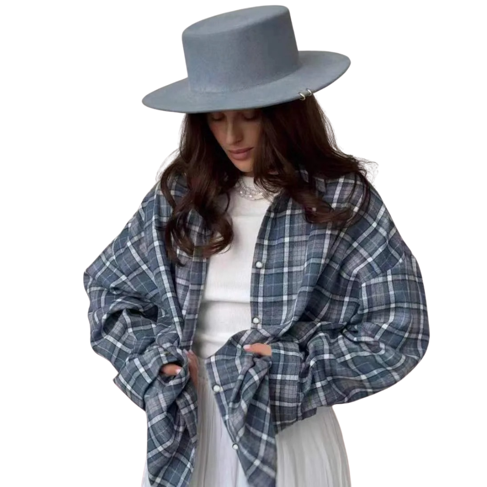 Oversized långärmad rutig skjorta för kvinnor