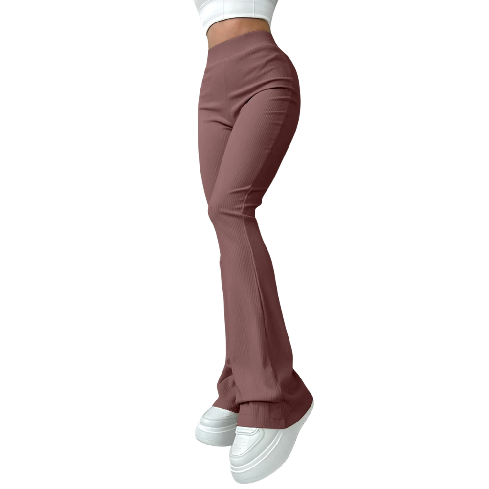 Ribbade byxor med hög midja för kvinnor