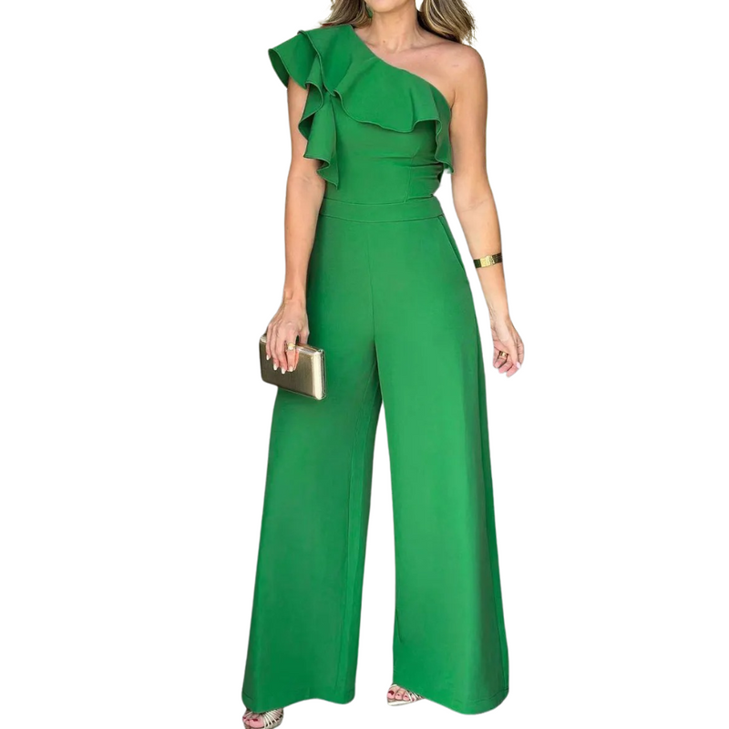 Jumpsuit med en axel med volanger för kvinnor