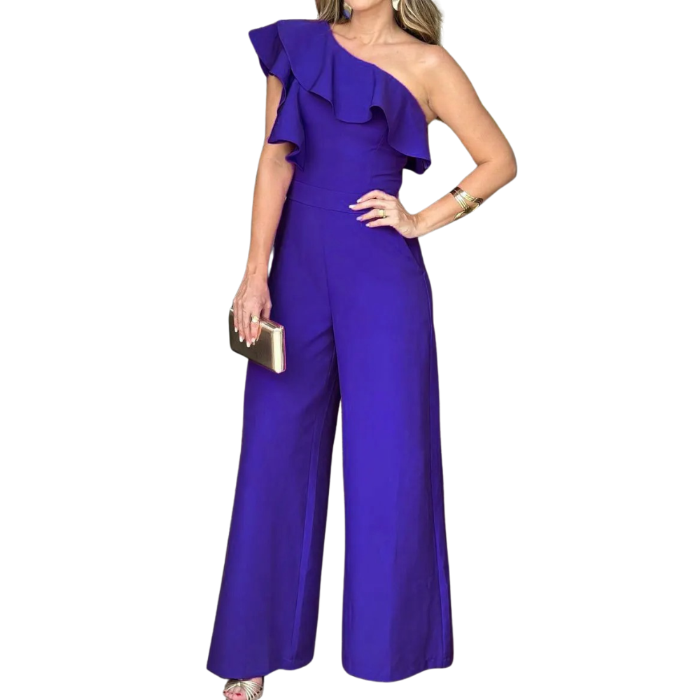 Jumpsuit med en axel med volanger för kvinnor
