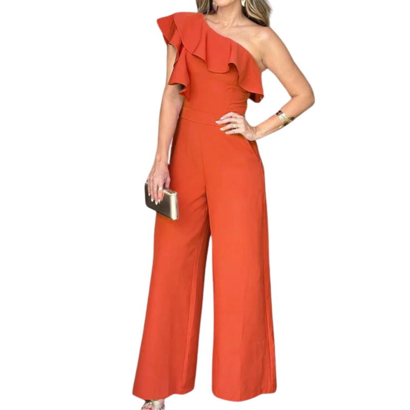 Jumpsuit med en axel med volanger för kvinnor