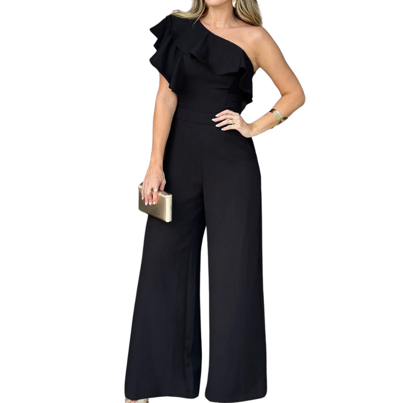 Jumpsuit med en axel med volanger för kvinnor