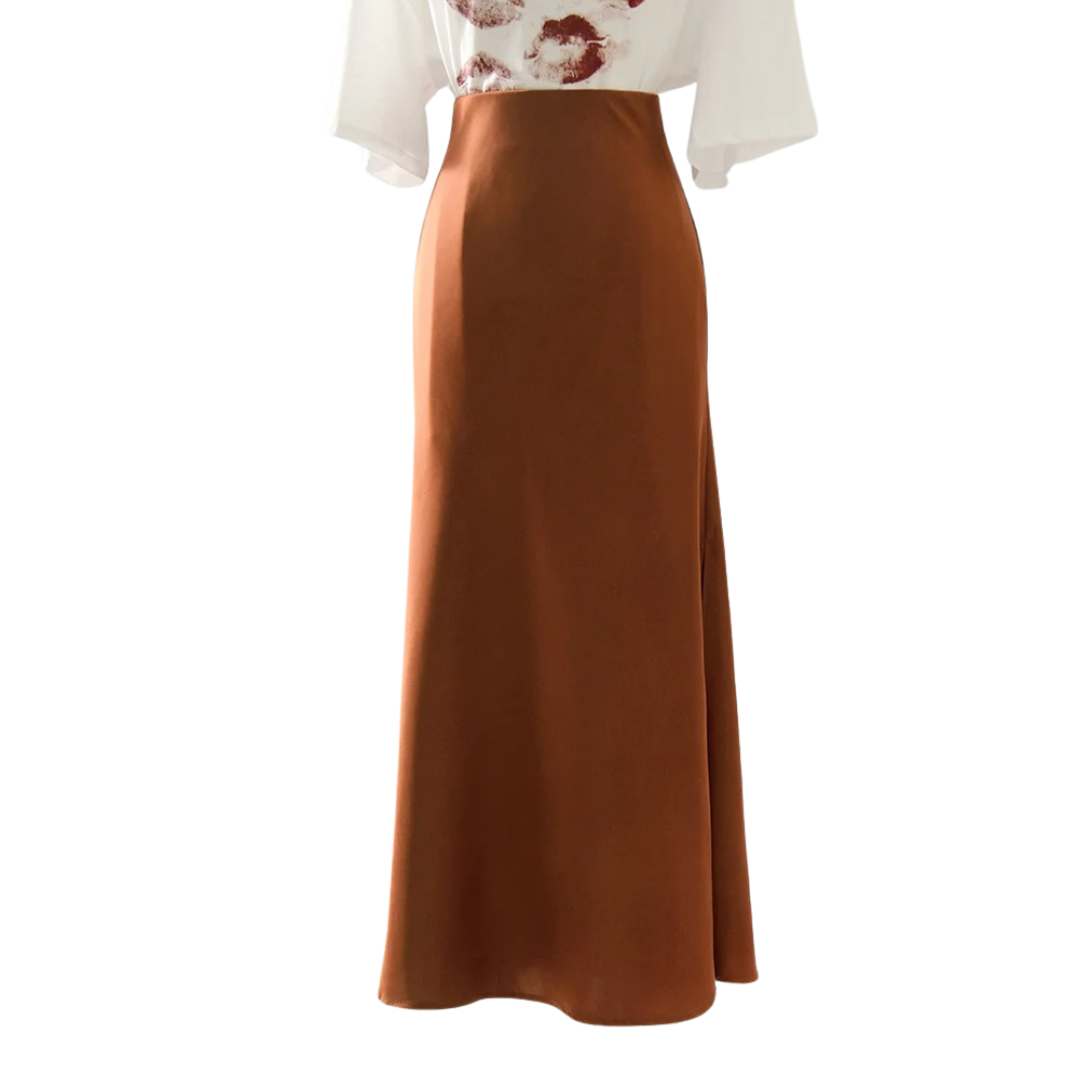 Dam Svart Split Satin Kjol