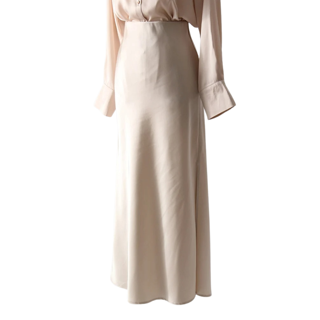 Dam Svart Split Satin Kjol