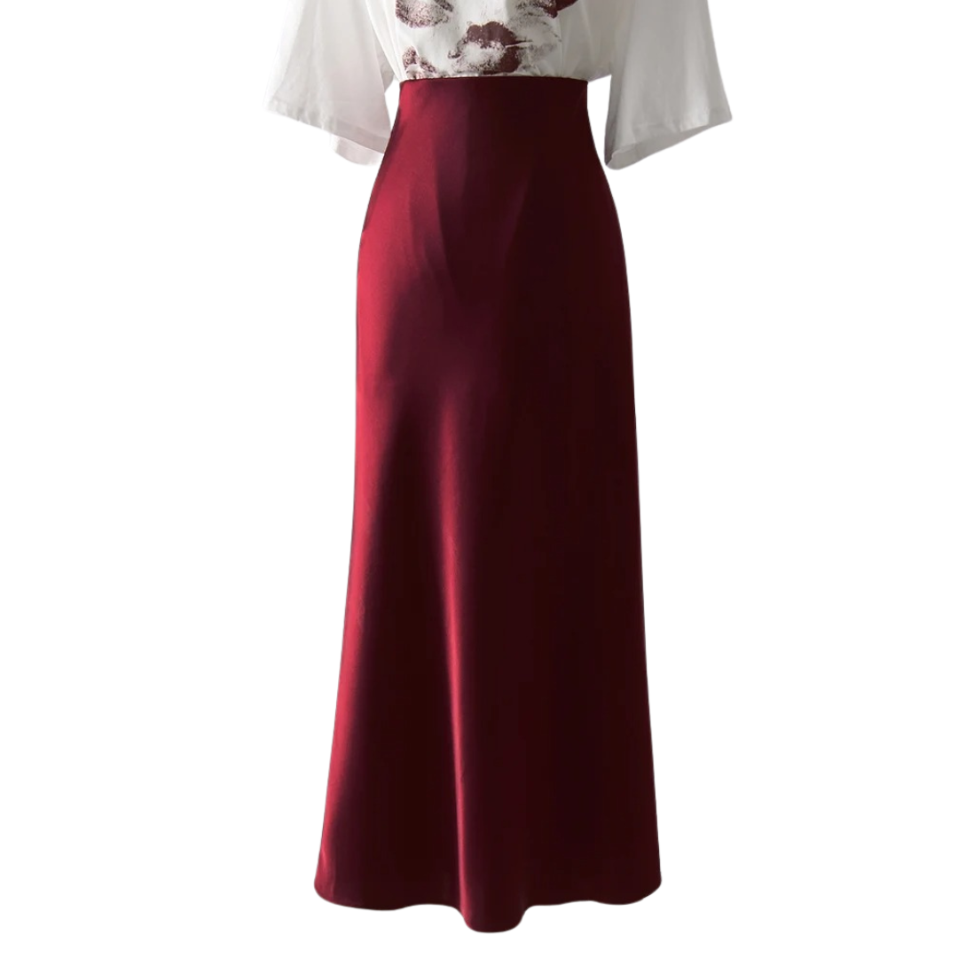 Dam Svart Split Satin Kjol