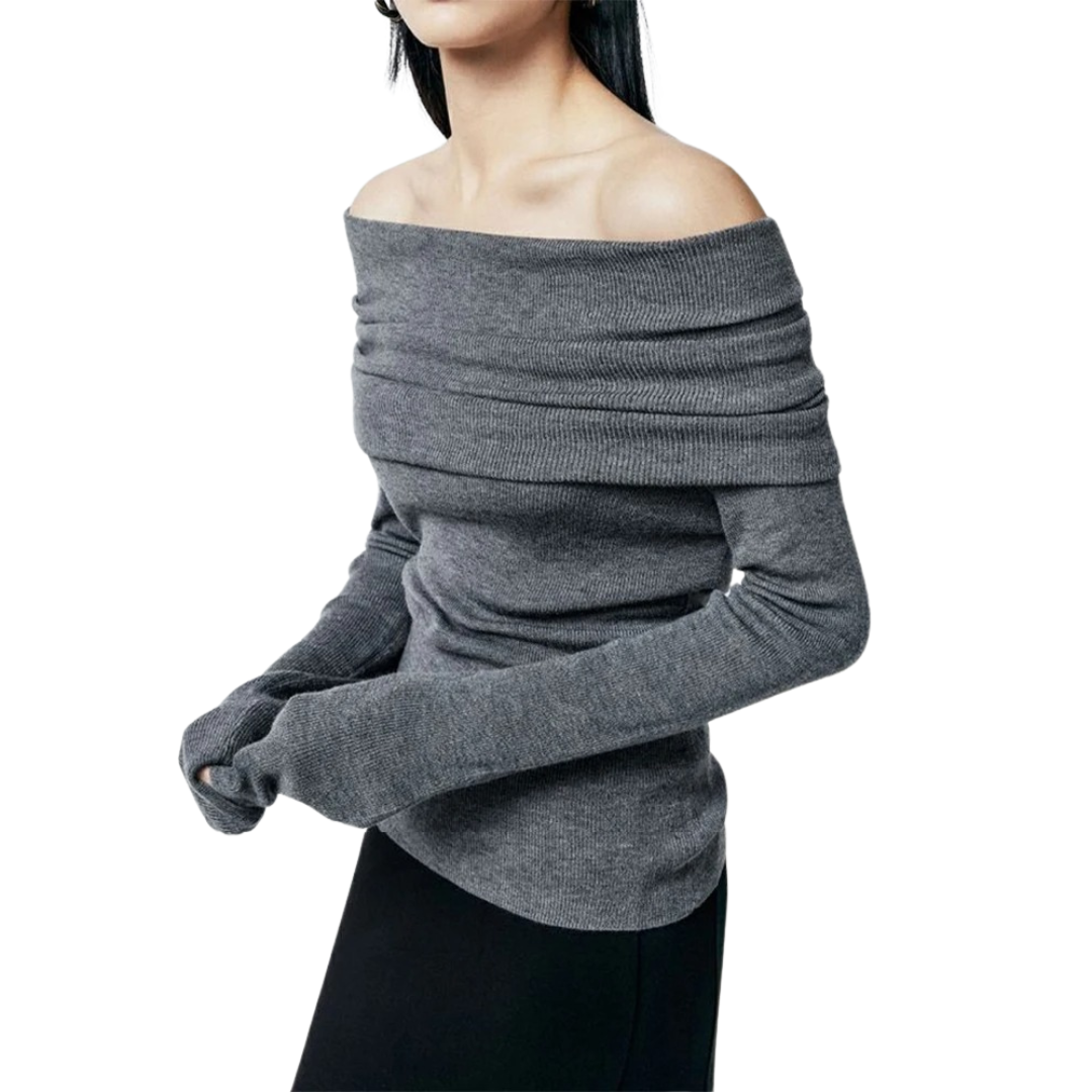 Stickad topp med snedställd hals för kvinnor