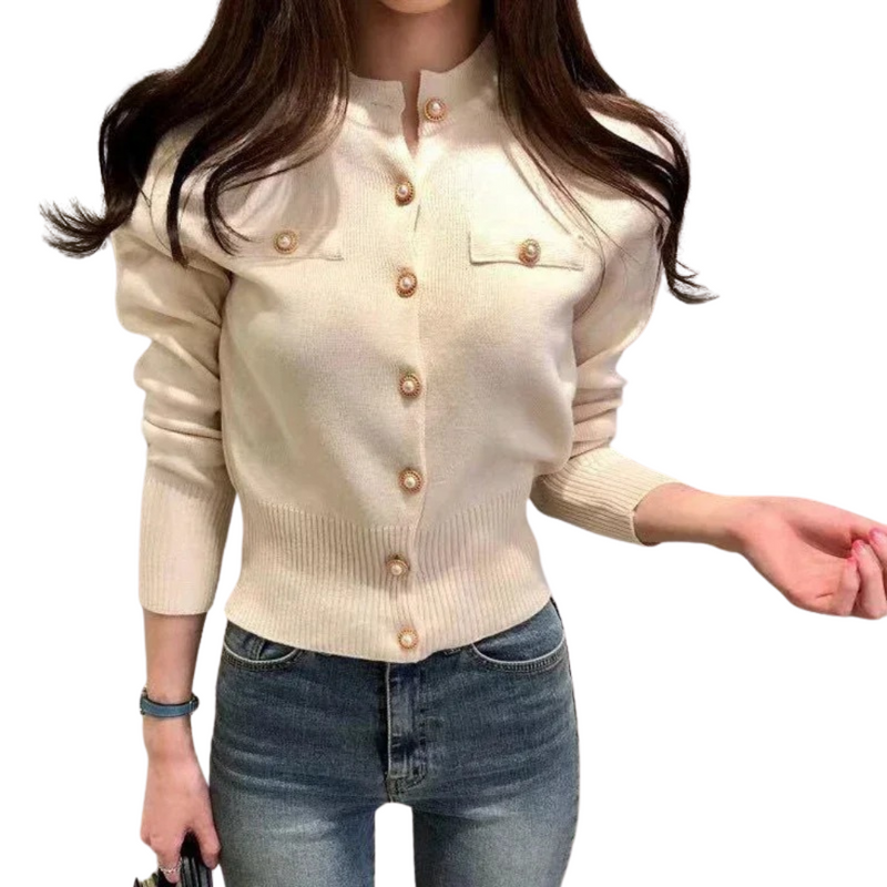 Enkelknäppt stickad cardigan för kvinnor