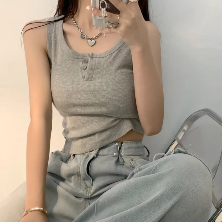 Ribbad knappnederdelad linne för kvinnor